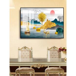 餐厅墙面轻奢挂画 石来运转大气招财麋鹿挂画厨房卧室背景墙壁画