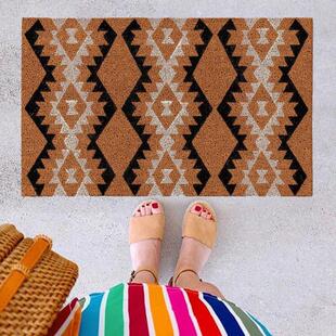 入口门几何图案椰子棕榈门垫户外除尘地垫门外防滑耐磨棕榈地垫