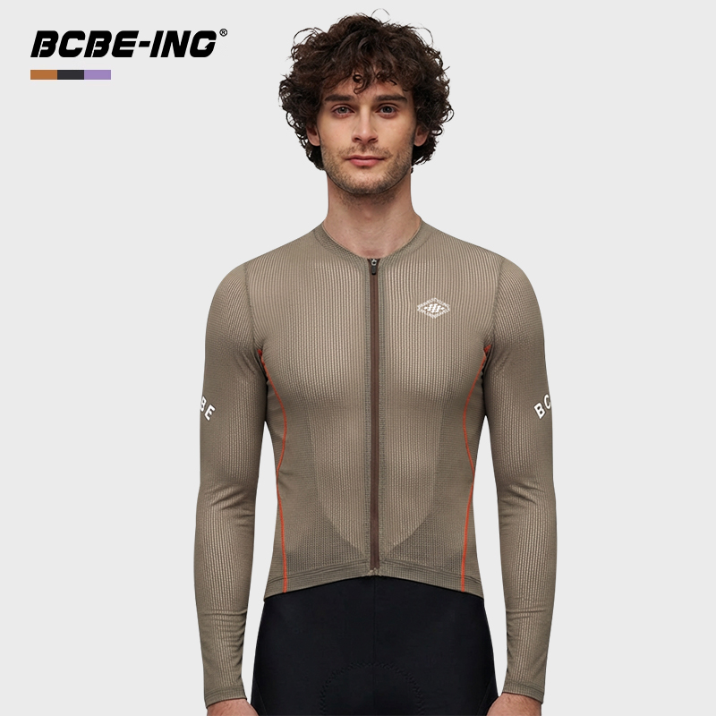 BCBE-ING男士骑行服长袖竞赛螺纹面料透气冰感速干公路自行车上衣