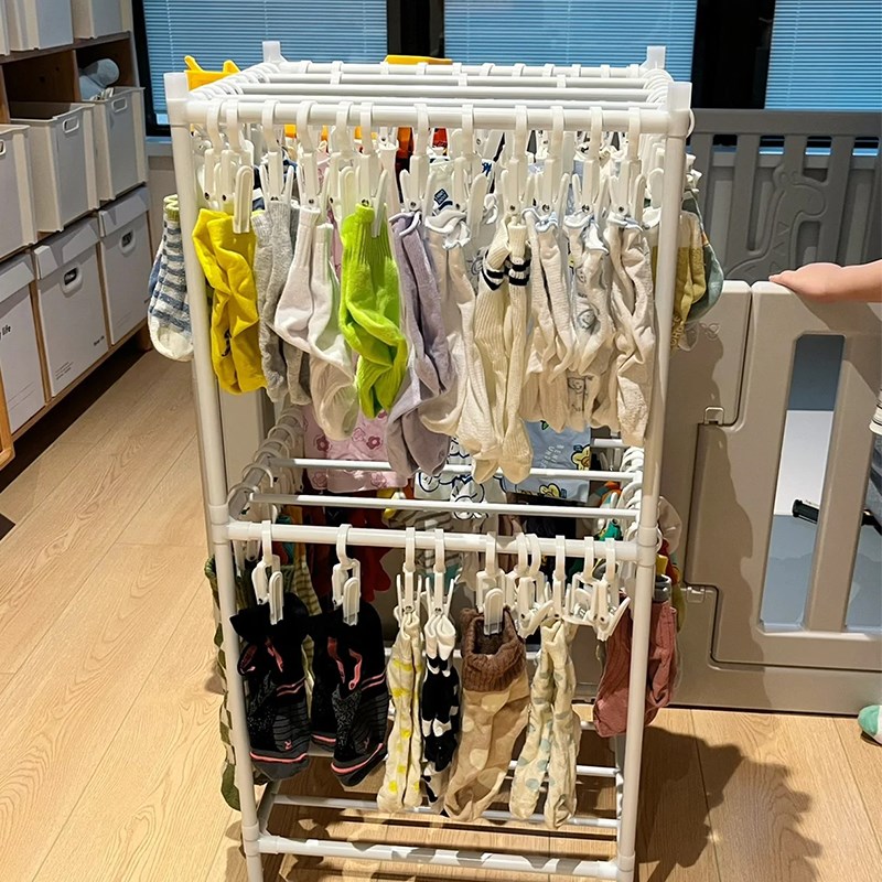 阳台晾晒袜子夹收纳神器落地架子多功能可移动晒内衣内裤衣架