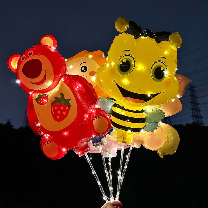 网红卡通青蛙带灯夹片气球装饰儿童生日场景布置充气手持棒摆地摊