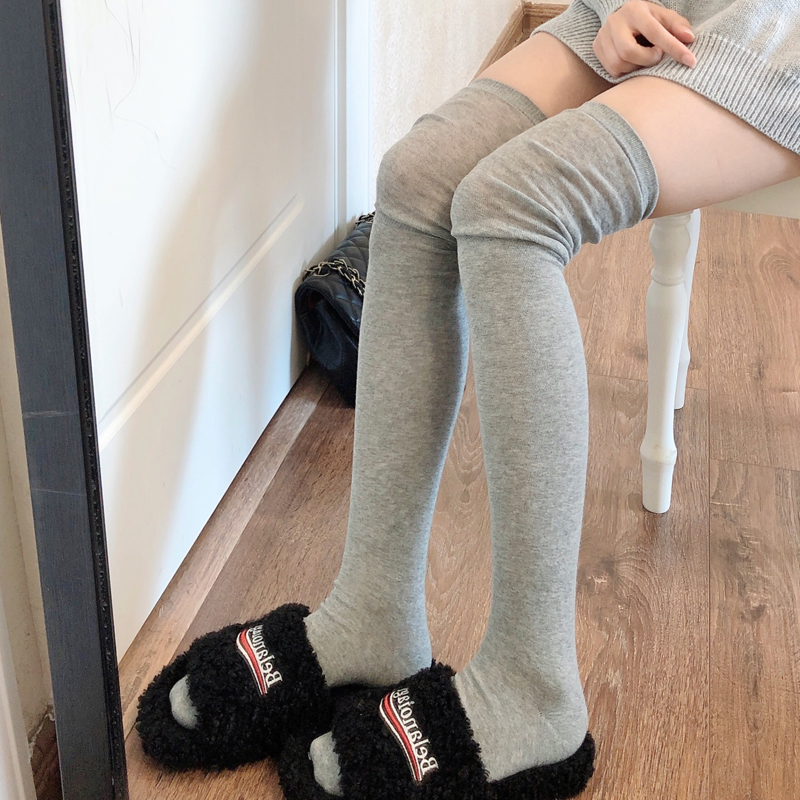 浅灰色过膝袜女秋冬白色高筒袜卡其色大腿袜子JK奶白色长筒袜