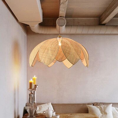 藤艺花瓣客厅吊灯日式侘寂风卧室灯东南亚复古酒店民宿餐厅藤编灯