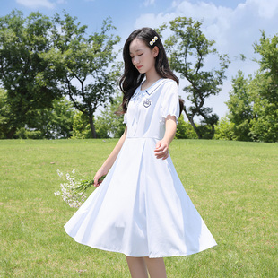 初中女生竖条纹显瘦连衣裙高中学院风公主裙学生夏装 裙子 中长款