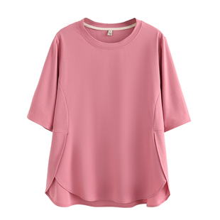 弧形开叉显瘦遮肉短袖 200斤大码 上衣女胖mm夏季 宽松半袖 t恤潮 女装