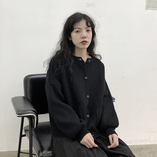 陆与山屿开衫外套女针织女士大口袋厚实毛衣2023宽松新款短款上衣