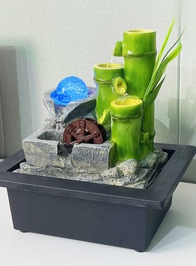 小型风水轮流水摆件循环s水生财加湿器办公室客厅家居桌面喷泉装