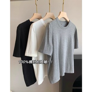 新款 ROW风 T恤夏季 针织衫 女 后背中缝简约纯色棉质圆领百搭短袖