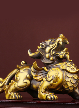 纯铜精品金钱貔貅一对居家装饰办公收银台铜器摆件寓.意财源滚滚