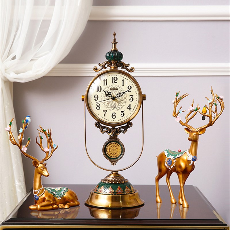 欧式座钟摆件家用客厅桌面时钟时尚复古钟表创意台式摆钟美式台钟