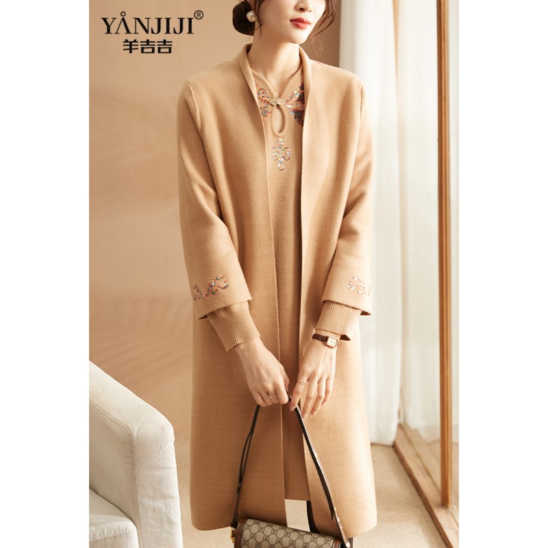 妈妈冬装外套两件套旗袍连衣裙喜婆婆婚宴L装中年秋冬婚礼打底裙