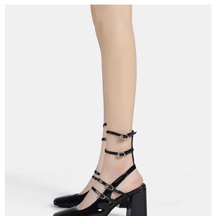 法式复古马丽珍单鞋女2023年新款E仙女风小众黑色漆皮粗跟高跟鞋