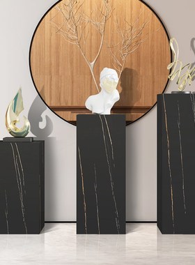 现代简约岩板花架客厅家居装饰品落地摆件公仔大理石置物架雕塑台