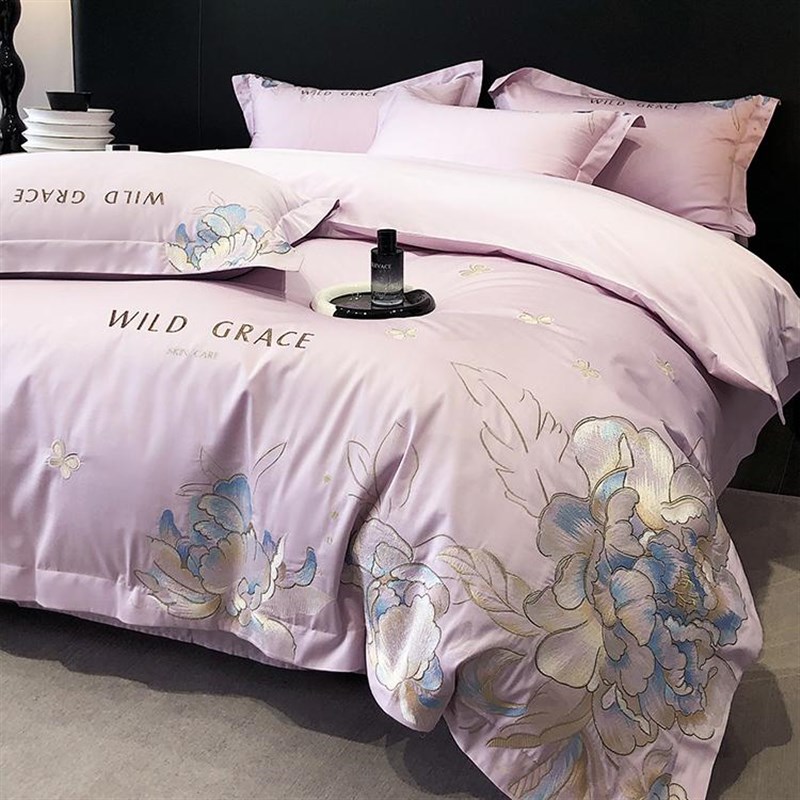 轻奢风200支iA类母婴级纯棉床单四件套长绒棉刺绣被套纯棉床上用