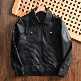 硬汉风!软糯生态超纤皮!外贸尾货男士休闲机车翻领皮衣夹克外套