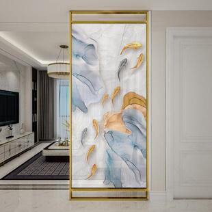 现代简约轻奢九鱼图欧式铝合金屏风隔断客厅遮挡入户玄关金属座屏