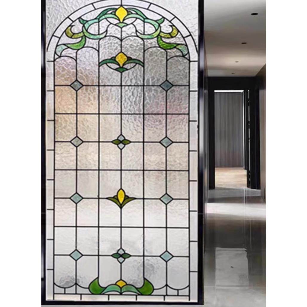 定制彩绘钢化玻璃艺术教堂焊接镶嵌欧式门窗悬吊式天花板隔断透光