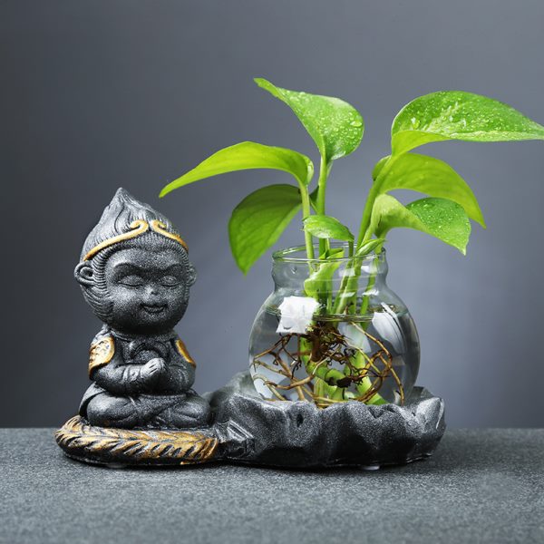创意水培花瓶玻璃透明水养绿萝器皿花盆办公室桌面装饰悟空小摆件