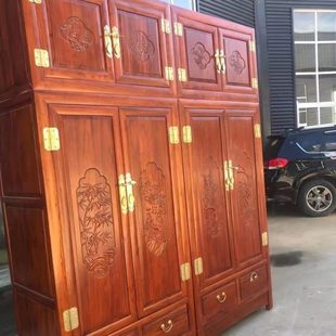 收纳柜卧室家用储物柜明清仿古衣柜 老榆木顶箱柜全实木大衣柜中式