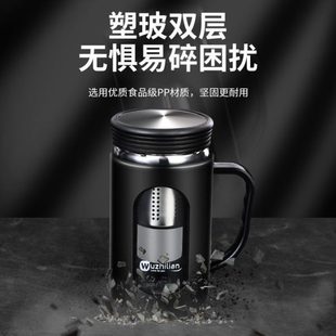 大容量玻璃杯双层泡茶水把手防隔热办公分离男女耐摔家用耐热带盖
