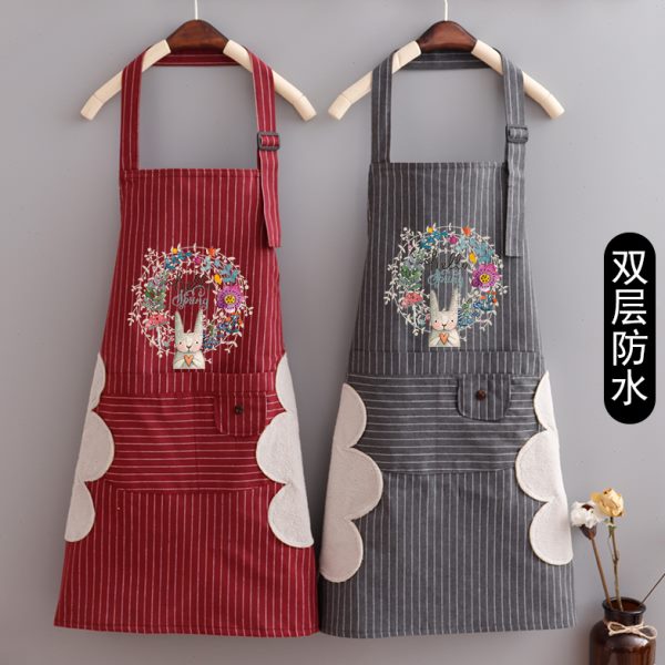 日系棉布围裙防水双层擦手围腰家用厨房做饭女士工作服定制印字