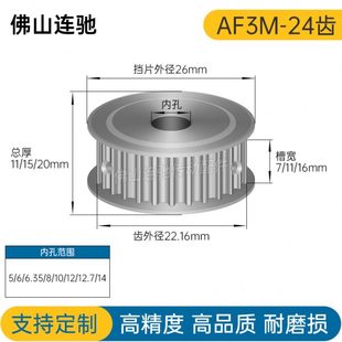 6MM 24齿 内孔14MM 同步带轮 铝合金 8mm 12mm 现货供应