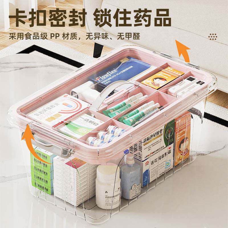 透明双层药箱大容量收纳箱便携药品药物分类收纳盒家用急救医药箱