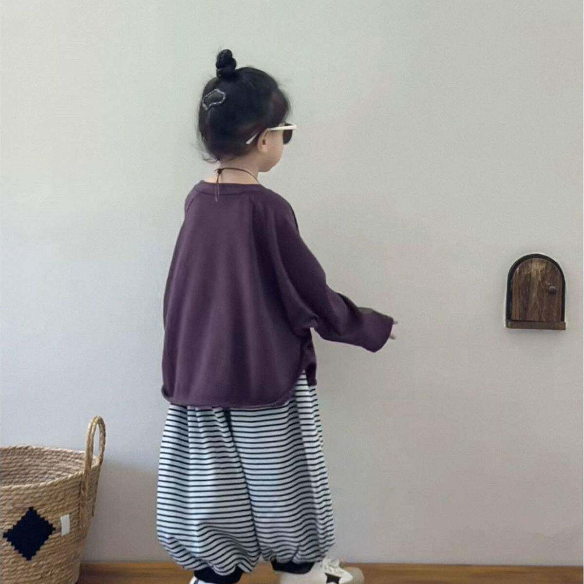 女童秋装套装洋气女卫衣条纹阔腿束脚裤两件套儿童秋天穿搭潮