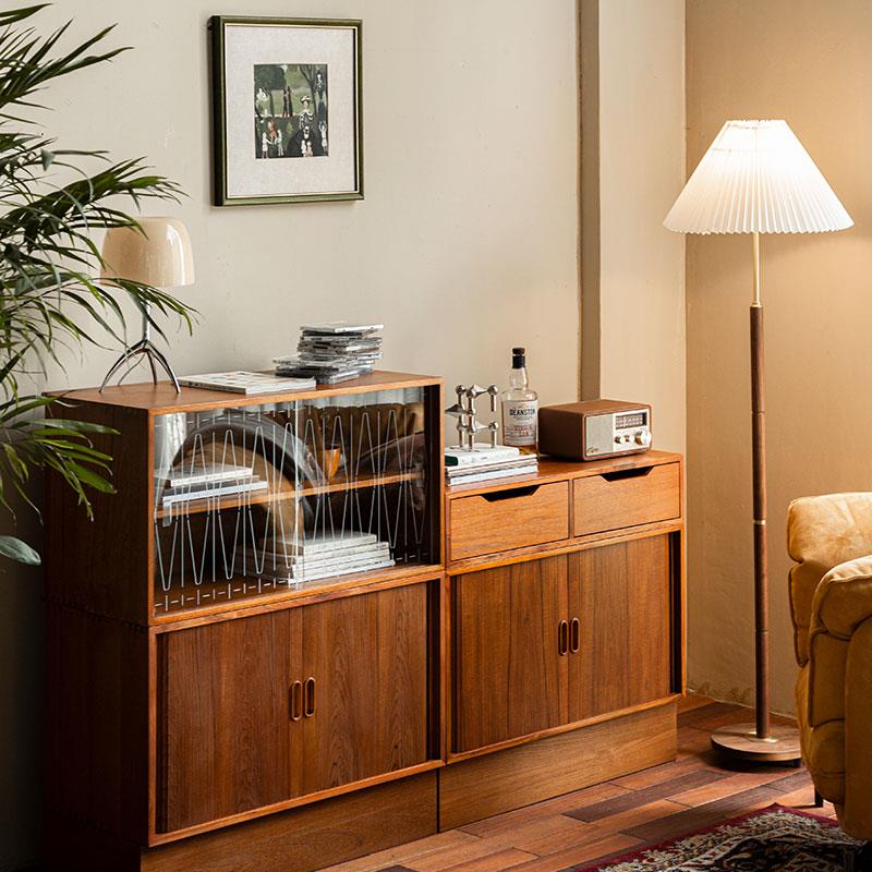 9U萨德船长现代奶油风简约茶水实木复古餐边柜储物柜书柜组合带玻