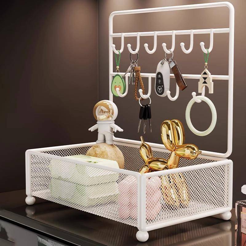 玄关钥匙收纳盒入户门口摆件鞋柜上装饰置物架桌面挂墙整理挂篮子