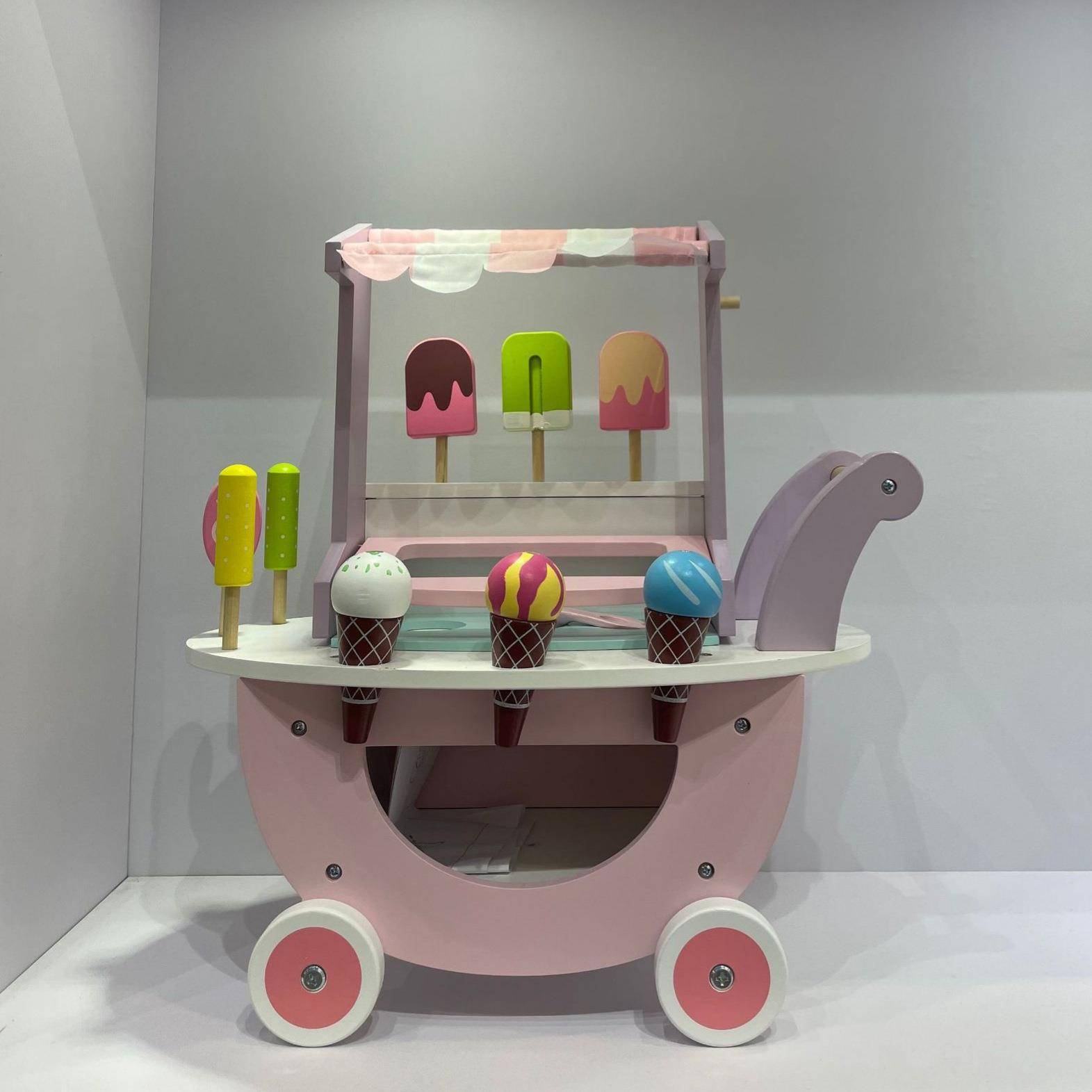 木制厨房玩具过家家仿真冰淇淋小推车儿童便利车玩具超市仿真推车