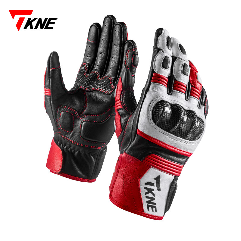 TKNE摩托车真皮手套碳纤防摔防风