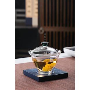 明信唐青瓷官窑玻璃结合盖碗大号三才泡茶器加厚玻璃功夫茶配件