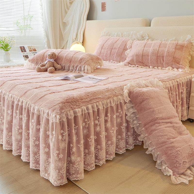 轻奢浪漫仙气牛奶绒床裙三件套秋冬兔毛绒蕾丝裙摆少女心床罩床套,床上用品,床裙,淘宝优惠券,粉丝福利购,淘宝优惠卷