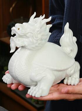 招财龙龟陶瓷摆件玄关酒柜办公室家居茶室桌面装饰品茶宠精品可养