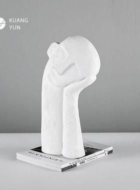 侘寂风抽象肌理沉思人像树脂雕塑家居客厅玄关样板房软装饰品摆件