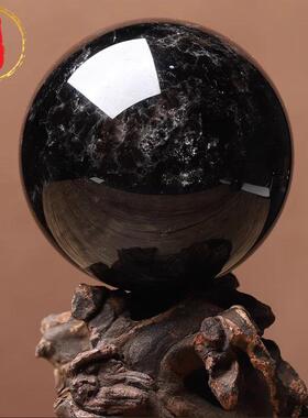 威弗列德天然黑水晶球摆件五行属水原石居家办公室观赏开业送礼品