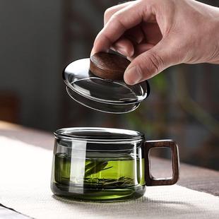 水杯家用喝水杯耐高温泡茶杯子玻璃三件杯烟灰色茶杯果汁杯防烫把
