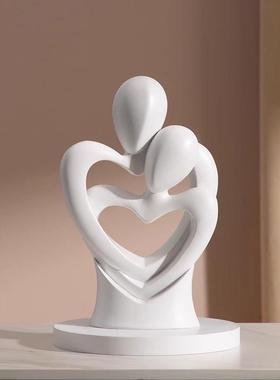 现代简约白色树脂桌面摆件 幸福小物轻奢婚礼空间装饰结婚礼品