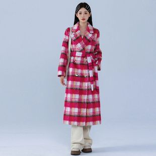 红色格子加厚年轻呢子大衣2024秋冬新款宽松2025慵懒风毛呢外套