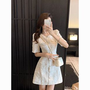 法式轻奢小香风连衣裙春夏新款简约高级感女神OL收腰显瘦A字短裙