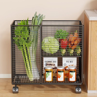 厨房蔬菜置物架收纳筐分层果蔬菜架家用放菜筐落地篮子移动小推车