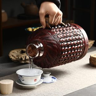 开水瓶竹编保温瓶复古暖瓶家用热水壶传统 玻璃保温壶茶室内胆老式