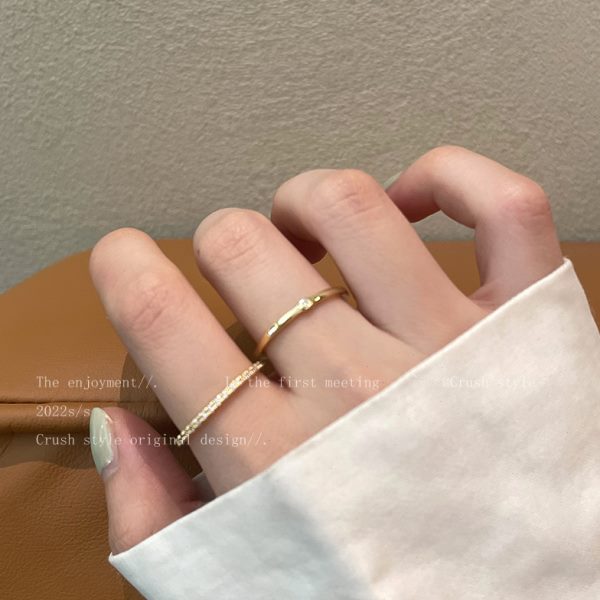 金色素圈锆石开口戒指女简约轻奢高级感可调节食指戒小众设计指环