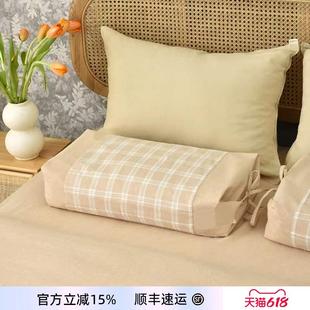 格子荞麦壳枕头复古睡眠睡觉家用护颈枕磨毛颈椎枕可调节