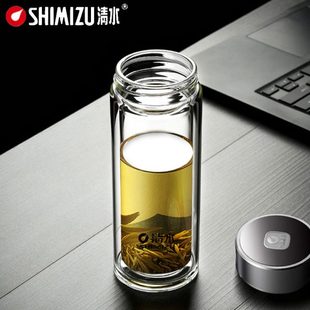 商务清水双层玻璃杯茶杯茶水分离 泡茶杯便携家用隔热车载水杯男士