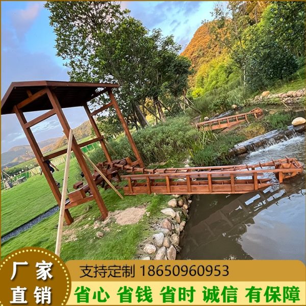 脚踩水车防腐木手摇水车龙骨水车木质链条水车复古水车幼儿园水车