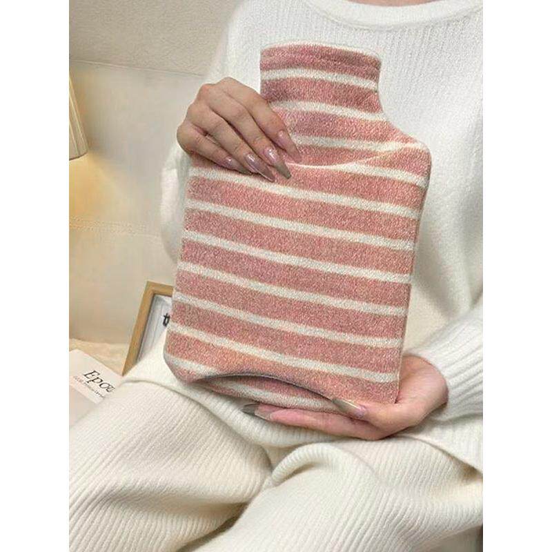可插手条纹注水热水袋冬季暖脚暖肚子防爆暖手宝柔软亲肤加厚简约