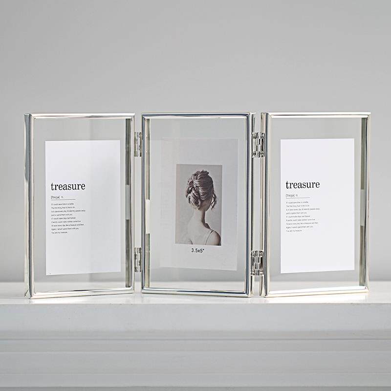 双面透明三联折叠摆台金属亚克力相框6寸7寸8寸玻璃明星同款相册