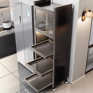 抽拉款带门置物架厨房夹缝柜冰箱侧面落地微波炉多功能加高收纳柜
